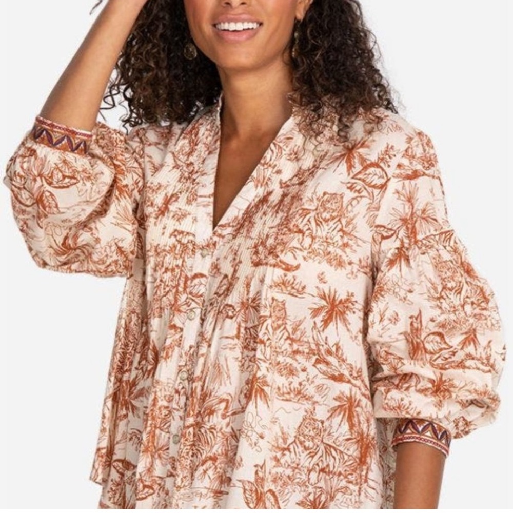 Johnny Was Jade toile tiger 🐅 🐅🐅Pin-tuck Blouse - NWT - XL